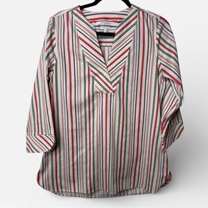 Foxcroft No Iron Striped Blouse Women’s Size 8 Pink Black Career Top